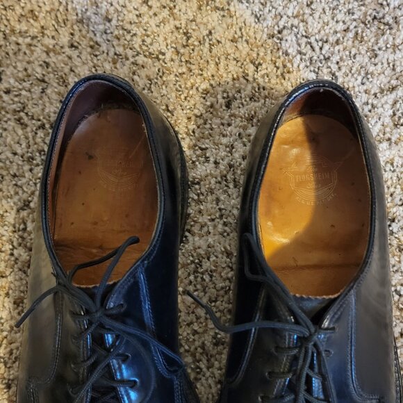 Florsheim Black SHELL CORDOVAN 9 1/2 D Plain Toe Blucher Oxfords 353219 - Picture 6 of 8